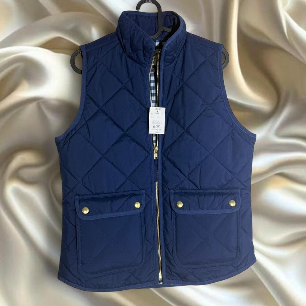 J.Crew Navy Puffer Vest Old Money Plaid Gingham XS NEW WITH TAG $128